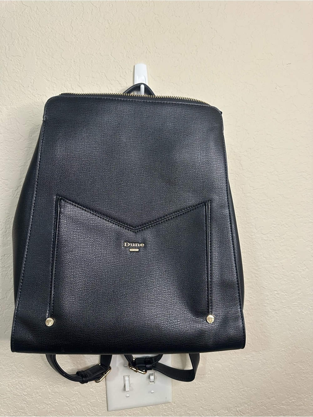 Dune Black Textured Leather Backpack for Women